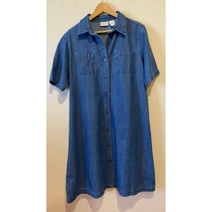 Vermont Country Store Shirt Dress XL Blue Denim Cotton Button Up Cottage Western